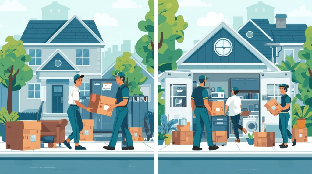 Junk removal team clearing furniture and boxes in Brampton